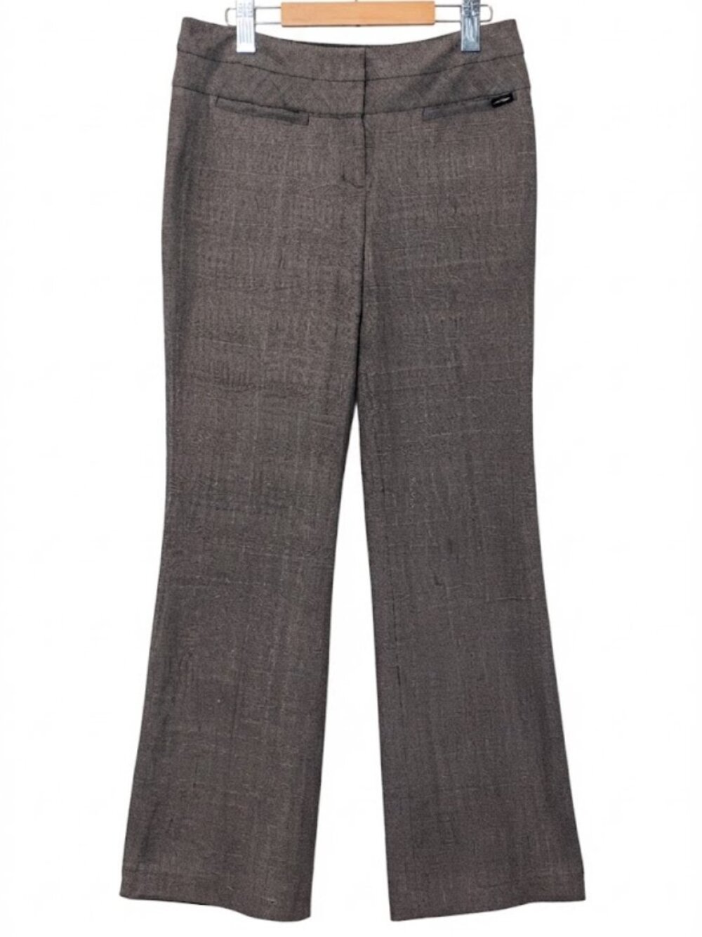 Express Editor Flare Leg Pants Houndstooth Plaid Womens Size 6 Grey Trousers